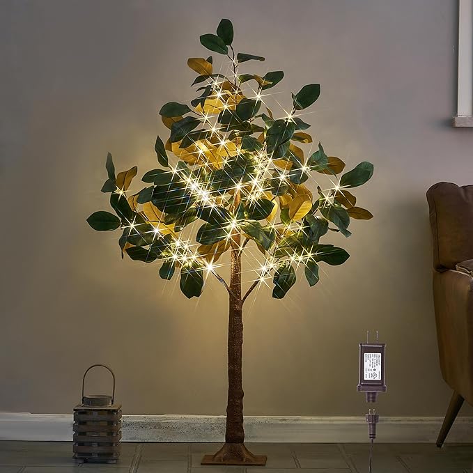 Hairui Lighted Magnolia Tree 4FT 165 LED Fairy Lights, Faux Plant Tree with Lights for Home Holiday Spring Decoration