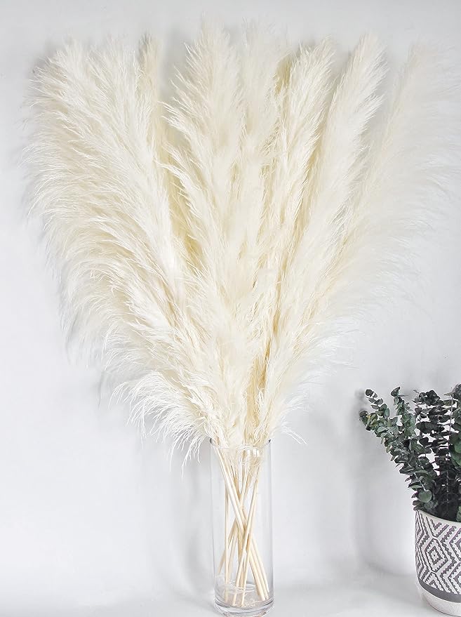 10 Stems 46" inch White Pampas Grass Decor Tall, Large Pompas Grass, Boho Neutral Home Decor Bouquet, Fluffy Pampass Grass for Floor Vase Wedding Floral Arrangements Wall Farmhouse Table Decor