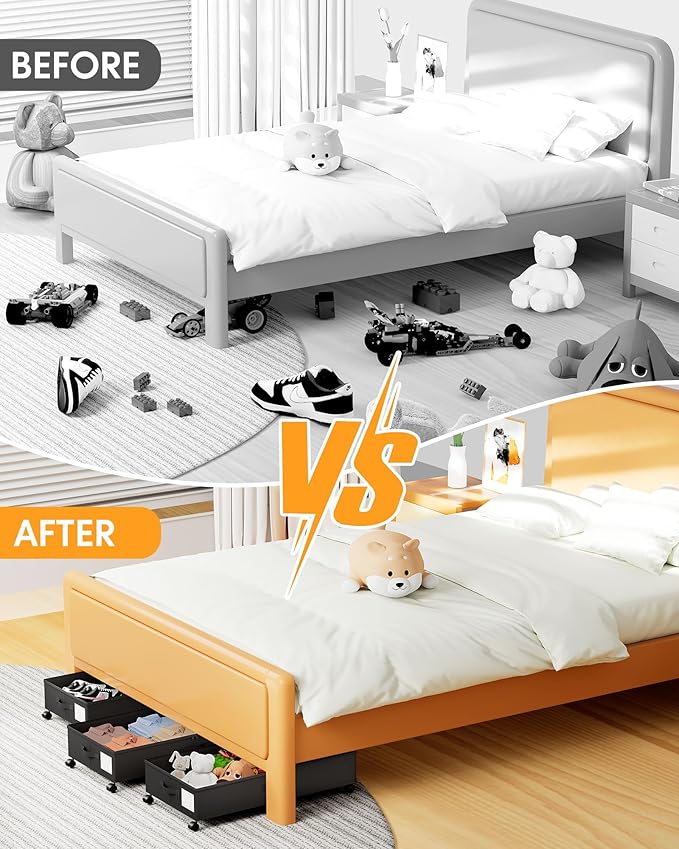 Under Bed Storage with Wheels,2Pack Underbed Shoe Storage Organizer,7.5-10.6 inchTall Adjustable Storage for Underbed with Lids,65L Extra large capacity for Clothes, Blankets,Shoes