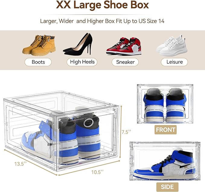 XX Large Clear Shoe Storage Box Organizer for Closet, 9 Pack Thicken Hard Plastic Stackable Shoe Sneaker Rack Display Case Container Bins Organizer, Easy Assembly, Clear