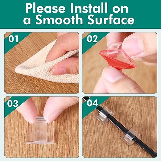 Namalu 240 Pcs Cable Clips Outdoor Wire Clip Adhesive Cable Hook Cord Organizer Holder R Shape Christmas Light Clip for Desk Wall Cable Management String Lights Fairy Light Decoration(Clear, Small)