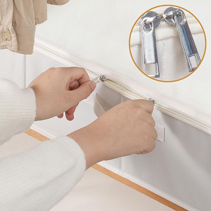 Under Bed Storage Container, Clothes Organizer with Handles, Foldable Storage Bin With Lid, Beige, 1 Pack, 23.6 x 11.8 x 5.9 Inch