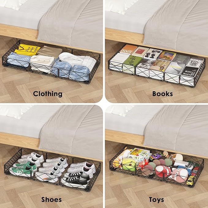NADAMOO Large Under Bed Storage with Wheels, Low Profile Rolling Under Bed Storage Containers，Foldable Metal Under the Bed Organizer Bins for Bedroom，1 Pack