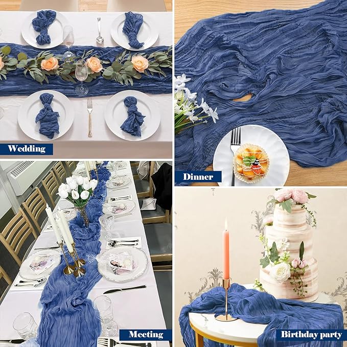 10 Pack 10 Ft Cheesecloth Table Runner Navy Blue Gauze Long Table Runners Boho Gauze Cheese Cloth Table Runner Rustic Sheer Runner for Wedding Party Table Decor ( 35 x 120 Inch )