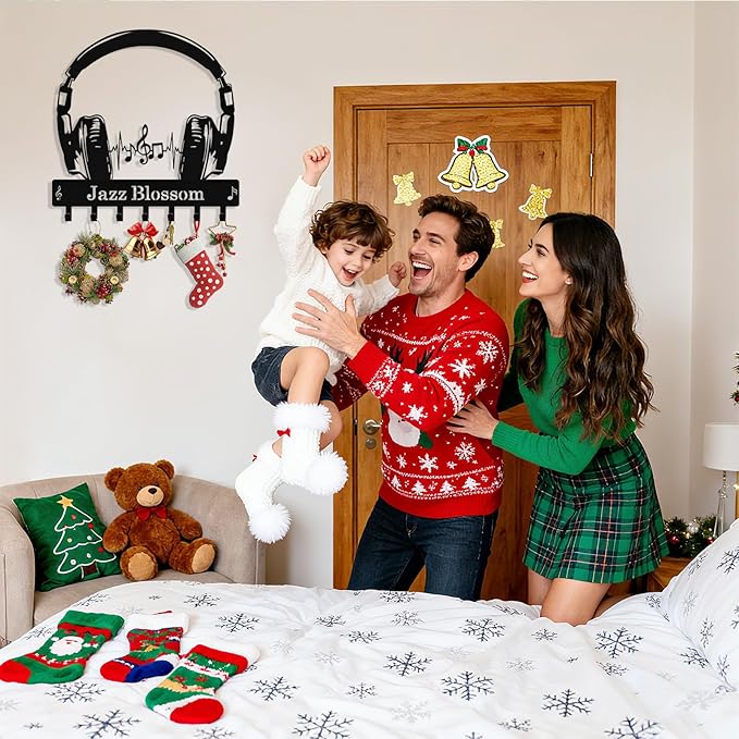 Personalized Headphone Key Holder Wall Mount, Custom Metal Key Rack Key Holder with Name, Deer Cabin Wall Keys Hanger with Hooks for Entryway, Front Door, Hallway, Kitchen, Living Room