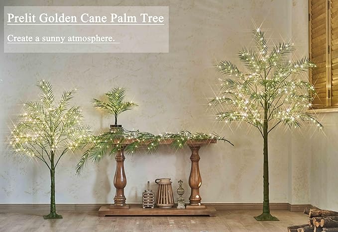 Hairui Lighted Palm Tree 4FT 240 LED Fairy Lights, Faux Plant Tree with Lights for Inside Outside Home Holiday Summer Decoration