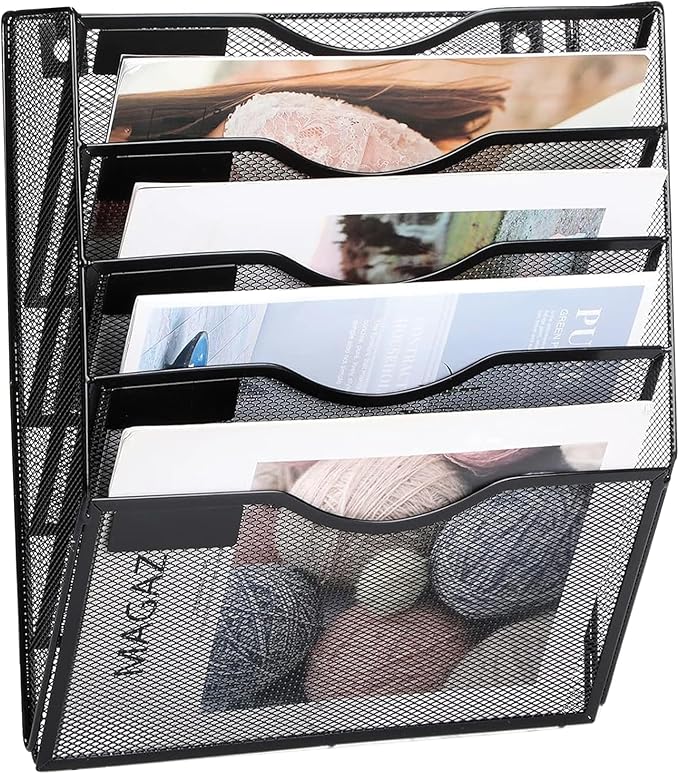 ZYLEN Wall File Holder – Sleek Black Metal Organizer for Documents and Folders, Home, and Classroom – Compact and Stylish Storage Solution for Papers, Folders, and Files (38 x 32 x 10 cm)