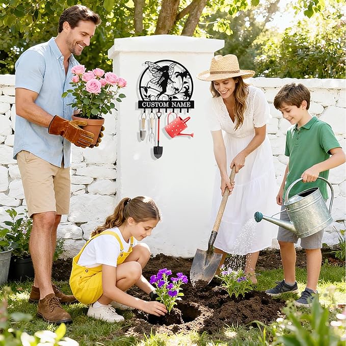 Personalized Fairy Key Holder Wall Mount, Custom Metal Key Rack Key Holder with Name, Deer Cabin Wall Keys Hanger with Hooks for Entryway, Front Door, Hallway, Kitchen, Living Room