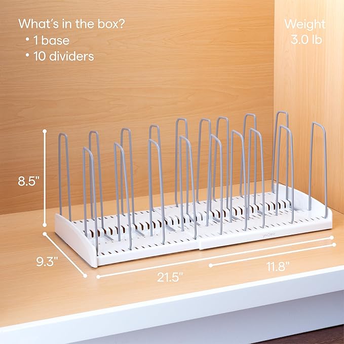 YouCopia StoreMore Expandable Cookware Rack with Tall Steel Wires, 12.5"-22" Wide Adjustable Pan Organizer for Kitchen Cabinet Storage, Classic Edition
