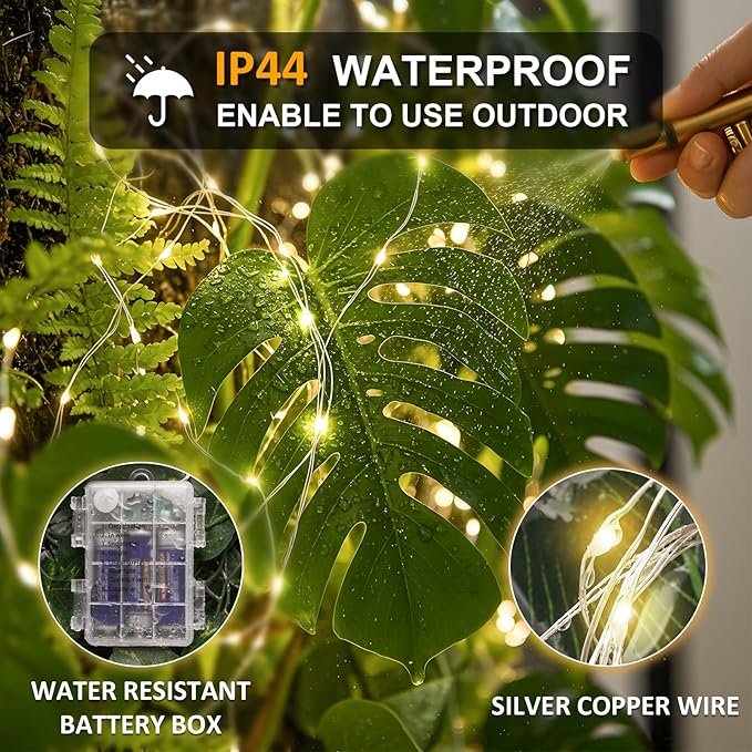 SUDDUS 16ft 50LED Fairy Lights with 22 Clips, Battery/USB Operated Photo Twinkle Lights with Remote Control & Timer, Waterproof Indoor Outdoor String Lights for Wedding Bedroom Dorm Decor (Warm White)