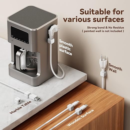 6 Pack Rotatable Cord Organizer,Spring Cable Clips Desk Cable Management Cord Holder Adhesive Phone Charger Cord Clips for Home Office Car Wall Nightstand Accessories White