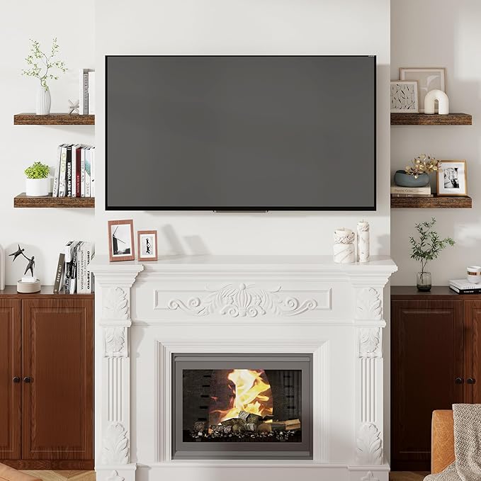 Heimlove 16 Inch Floating Shelves for Wall Rustic Brown Shelves Set of 2,Wall Mounted Rustic Wood 8 Inch Deep Floating Shelf with Invisible Brackets for Bedroom Kitchen Living Room