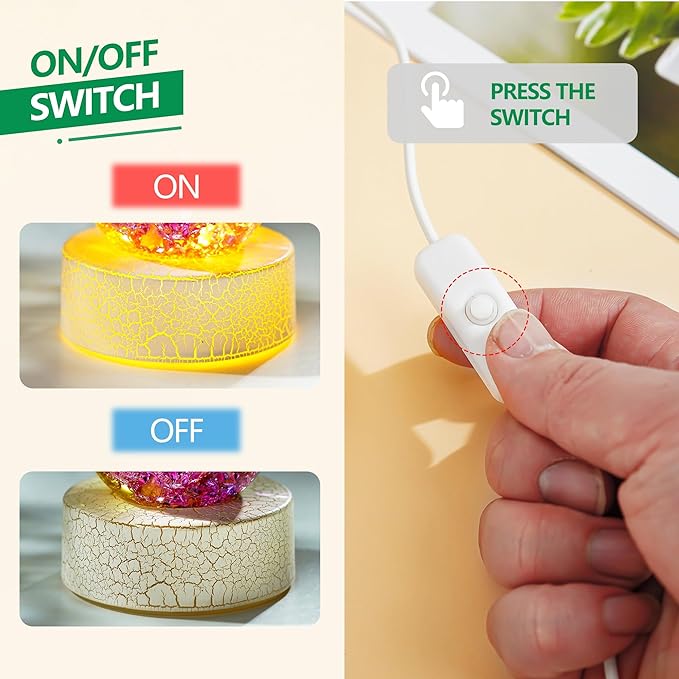 ZEERSHEE 2Pcs Crackle Glaze LED Display Stand for 3D Crystal 2.7*1inch Glass Resin Art Warm Light Lamp Base for Home Decor