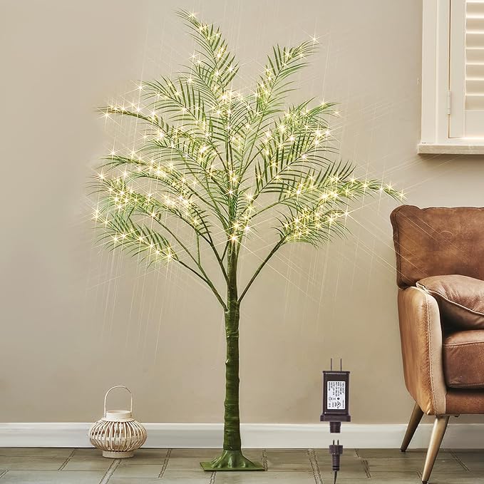 Hairui Lighted Palm Tree 4FT 240 LED Fairy Lights, Faux Plant Tree with Lights for Inside Outside Home Holiday Summer Decoration