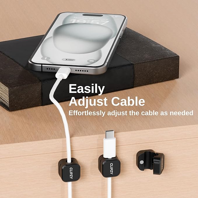 6 Pack Magnetic Cable Clips & Cord Holder, Under Desk Cable Management, Adhesive Wire Holder Keeper Organizer for Home Office Computer Desk Phone Car Wall Desktop Nightstand - Black