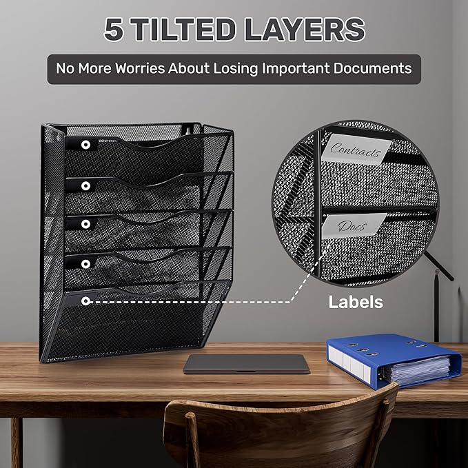 ZYLEN Wall File Holder – Sleek Black Metal Organizer for Documents and Folders, Home, and Classroom – Compact and Stylish Storage Solution for Papers, Folders, and Files (38 x 32 x 10 cm)