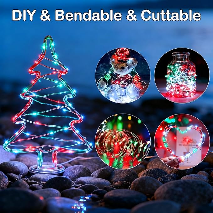 ZNYCYE 10 Pack Fairy Lights Battery Operated, 10 Ft 30 LED Fairy Lights with Timer, 8 Modes Christmas Lights, Waterproof for Indoor DIY Christmas Decorations(Red Green White)