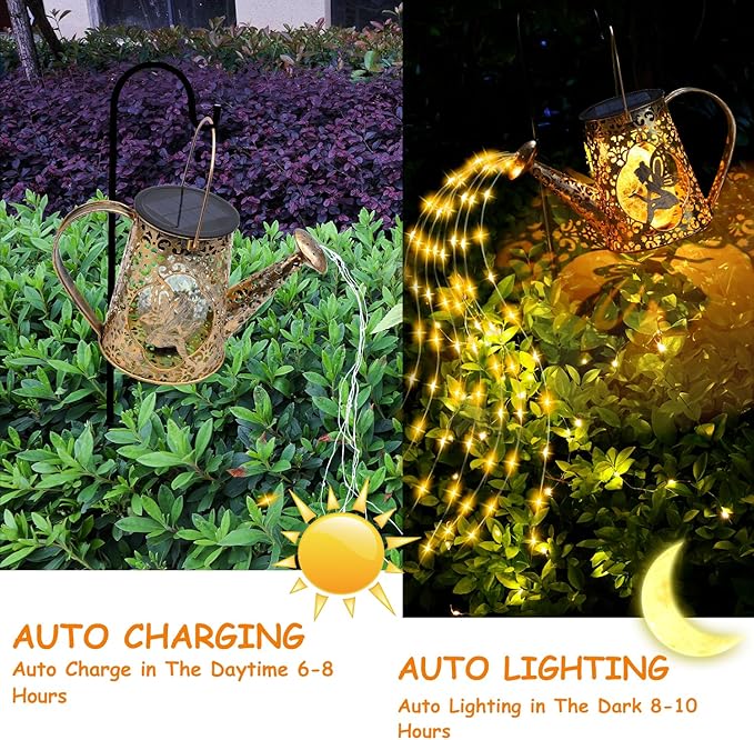 Solar Watering Can Lights, Unique Fairy Gifts for Christmas Women Mom Grandma Birthday, Waterproof Outdoor Garden Decor Large Hanging Solar Lantern Fairy Lights for Patio Porch Yard Flowerbed Pathway