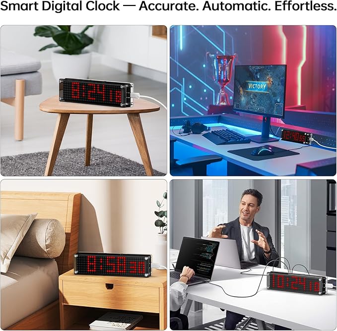 10 Inch Large Display Digital Clock with WiFi NTP Sync,Smart Clock with Adjustable Brightness & Auto Dimming, Easy Setup, Clear from a Distance,LED Matrix Desk Clock for Geeks,Seniors