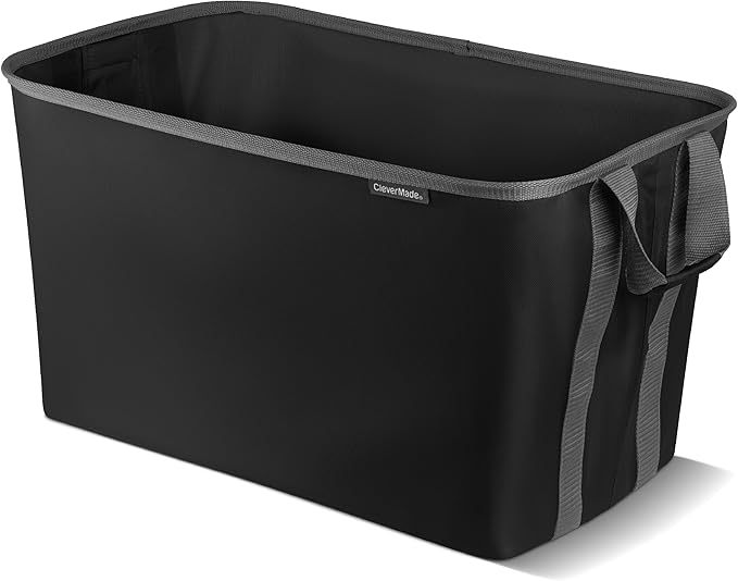 CleverMade Collapsible Laundry Basket Hamper - Black 2-Pack 60L - Space Saving Storage Organizer with Handles Foldable Home Organization
