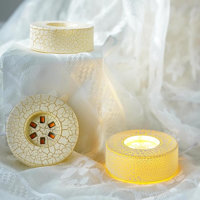 ZEERSHEE 2Pcs Crackle Glaze LED Display Stand for 3D Crystal 2.7*1inch Glass Resin Art Warm Light Lamp Base for Home Decor