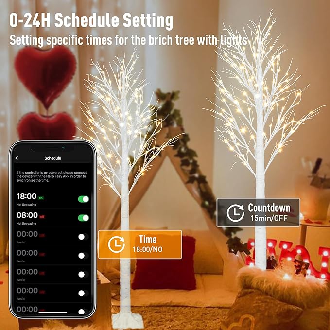 Smart Lighted Birch Twig Tree with Fairy Lights, APP Conrol, 6FT 120 Warm White LEDs, 18 Modes, Dimmable, Schedule, Music Sync Waterproof for Indoor Outdoor Home Christmas Holiday Decor, 2pack