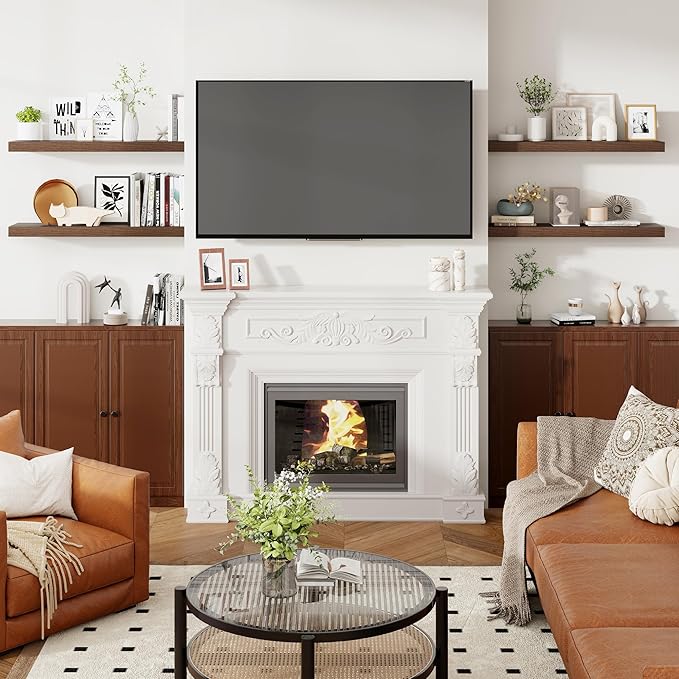 Heimlove 36 Inch Floating Shelves for Wall 8 Inch Deep Walnut Shelves Set of 2,Wall Mounted Rustic Wood Long Floating Shelf with Invisible Brackets for Bedroom Kitchen Living Room