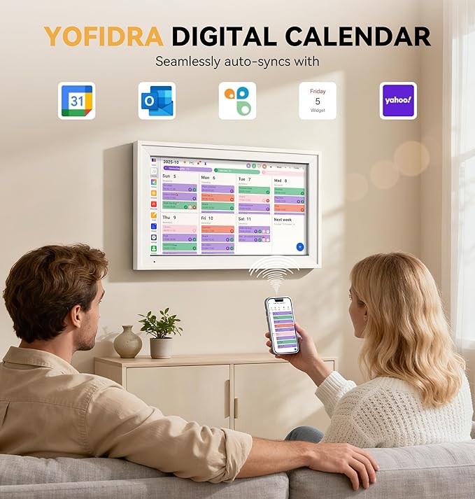 Yofidra Digital Calendar, 15.6" Smart Electronic Calendar with Chore Photo Meal Reward To-do Chart, Wall & Desk Planner for Family Schedule, Wifi Interactive Touchscreen Display with Stand, White