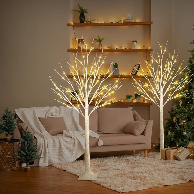 1-Pack 4FT Lighted Birch Trees (Higher Size & Floor Standing), 48 LED Twinkling Birch Christmas Tree Lights for Indoor & Outdoor, 2 Modes Warm White Tree Lights for Christmas Thanksgiving Home Decor