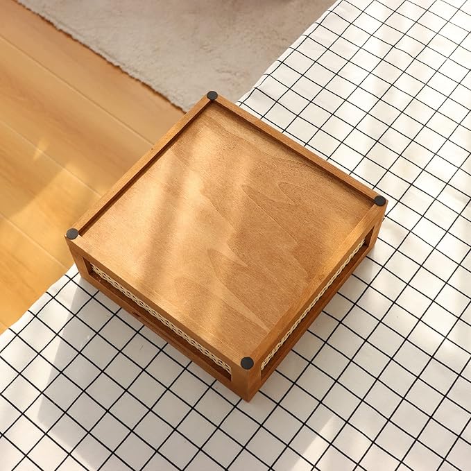 YAHUAN Woven Wooden Storage Crate Box, Decorative Rustic Bamboo Basket With Built-In Handles for Kitchen Pantry, Cabinet, Office, Bedroom, Country Decor (Brown)