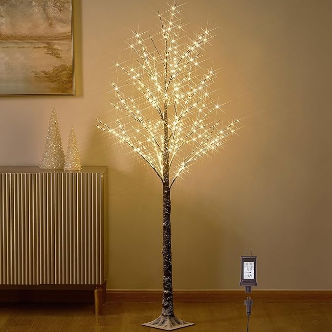 Hairui Lighted Snow Flocked Twig Tree with Fairy Lights 6FT 330 LED for Indoor Home Thanksgiving Christmas Holiday Decoration