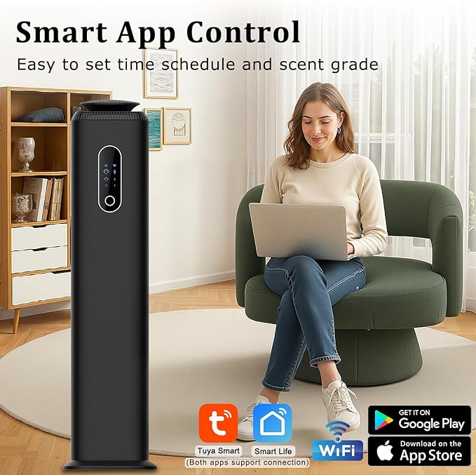 1000ML- Commercial Diffuser Machine Cover 10000 Sq Ft - Tower Hotel Scent Diffuser for Whole House - WiFi App Control -Scent Air Machine & Waterless Essential Oil Diffuser for Large Room - Black