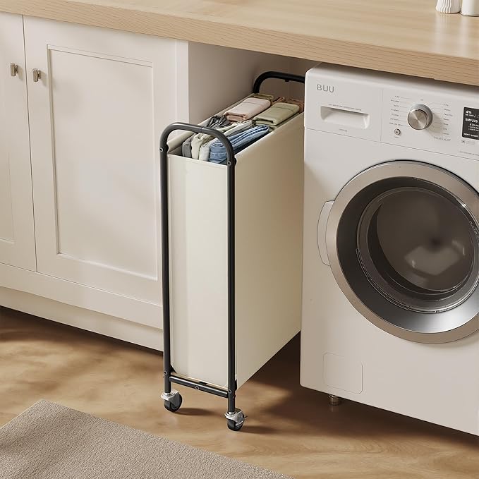 GRANNY SAYS 80L Slim Laundry Hamper with Wheels, Fabric Rolling Laundry Basket, Narrow Clothes Organizer, Tall Hamper for Closet, Laundry Room, Bathroom, Beige