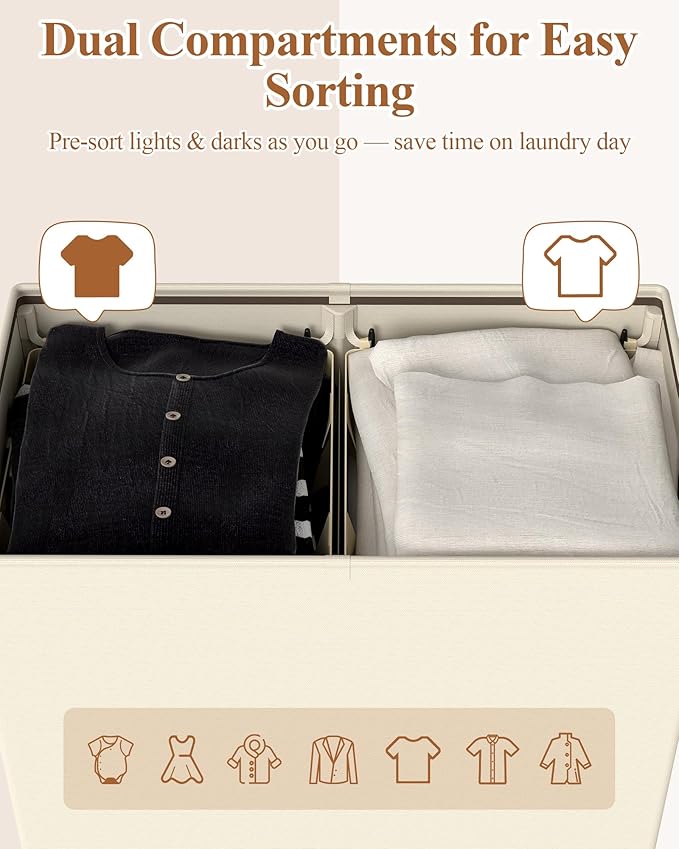 YECAYE 150L Extra Large Laundry Hamper with Lid – Foldable Double Laundry Hamper with Removable Liner – 2 Section Clothes Basket, Dirty Clothes Basket for Bedroom, Bathroom, Laundry Room,Beige