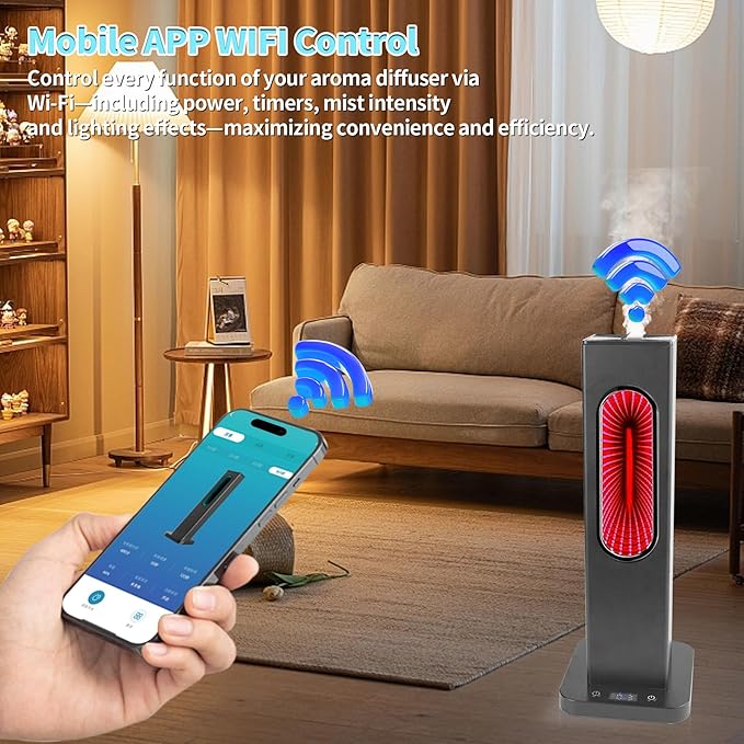 Waterless Scent Diffuser with APP WiFi Control, Portable Rechargeable Wireless Essential Oil Diffuser, Aroma Coverage 2152 Sq.Ft,2 * 50ML Hotel Collection Oils,Colorful Light for Home Largeroom