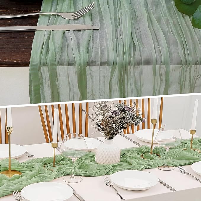 10 Pack 10 Ft Cheesecloth Table Runner Sage Green Gauze Long Table Runners Boho Gauze Cheese Cloth Table Runner Rustic Sheer Runner for Wedding Party Table Decor ( 35 x 120 Inch )