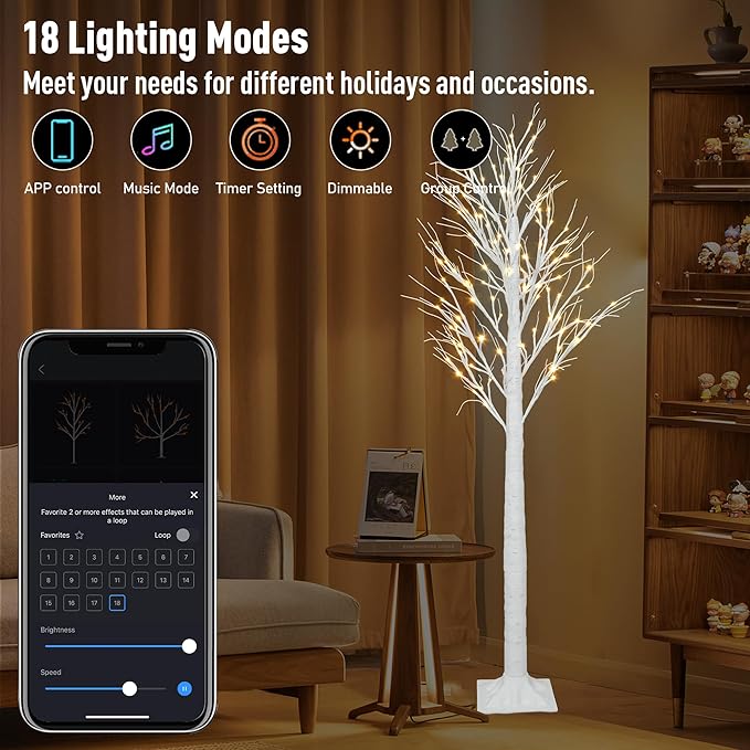 Smart Lighted Birch Twig Tree with Fairy Lights, APP Conrol, 6FT 120 Warm White LEDs, 18 Modes, Dimmable, Schedule, Music Sync Waterproof for Indoor Outdoor Home Christmas Holiday Decorations