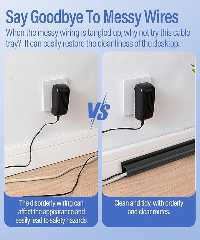 6 Pack Under Desk Cable Management Kit, J Channel Cable Raceway with Double Side Tape, Cord Organizer Tray for Desk, Easy Install, No Drilling, Cable Hider for Home & Office, Child & Pet Proof