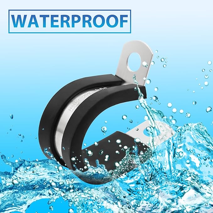 1/2 Inch Cable Clamp - Rubber Clamps for Cable, Wire, Line - Stainless Steel, Wire Clamp - Pipe Clips, Tubing Clamps (25 Pack)