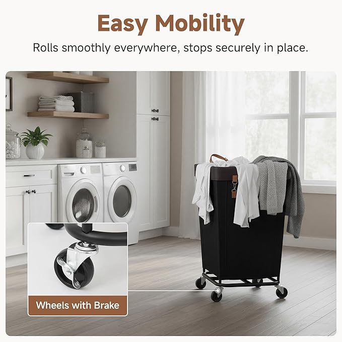 StorageWorks 160L Laundry Basket with Wheels, Large Rolling Hampers for Clothing Organizer, Dirty Clothes Basket for Hotel, Home, Closet, Dorm, Black