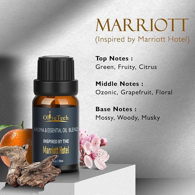 Hotel Diffuser Oil 20ml – Inspired by Marriott Hotel Scent, OliveTech Aromatherapy Fragrance Oil for Cold Air & Ultrasonic Diffusers, Glass Bottle (0.68 fl oz)