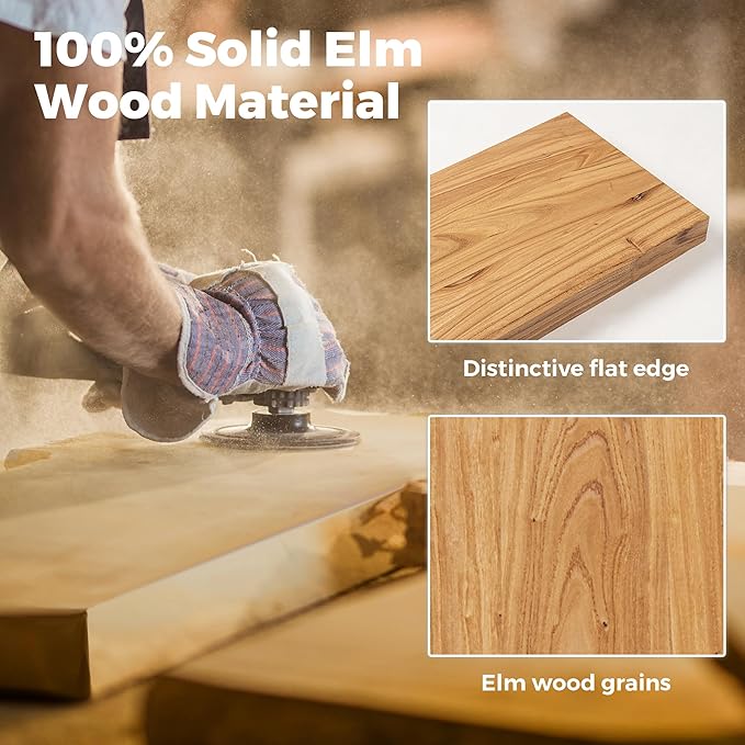 RICHFOCUS Elm Floating Shelves for Wall - 24" W x 9.3" D Rustic Solid Wood Shelves with Invisible Bracket, Wall-Mounted for Living Room, Bedroom, Kitchen Storage & Display, Set of 2, Natural