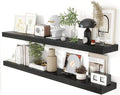 Heimlove 55 Inch Floating Shelves for Wall 8 Inch Deep Black Shelves Set of 2,Wall Mounted Rustic Wood Long Floating Shelf，Large Extra Display & Storage Shelf with Invisible Brackets
