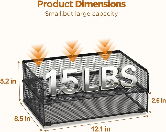 YINGHUA 2-Pack Metal Mesh Stackable Paper Letter Trays Organizer for Classroom,Office Desk File Sorter Holder Organizer Storage Box for Letter/A4 Size Folder Documents-Black