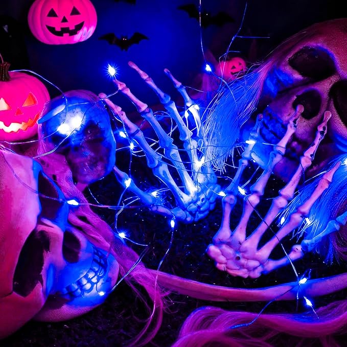 ZGWJ 50 Pack Fairy Lights Battery Operated, 7ft 20 Mini LED Fairy String Lights Silver Wire 3 Modes for DIY, Parties, Wedding, Bedroom, Halloween Christmas Decoration Blue