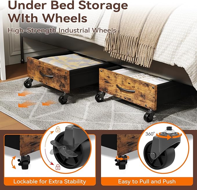 Under Bed Storage with Wheels, Under Bed Storage Drawers on Wheels, Metal Frame Under Bed Shoe Storage, Space-Saving for Bedroom Closet Organization