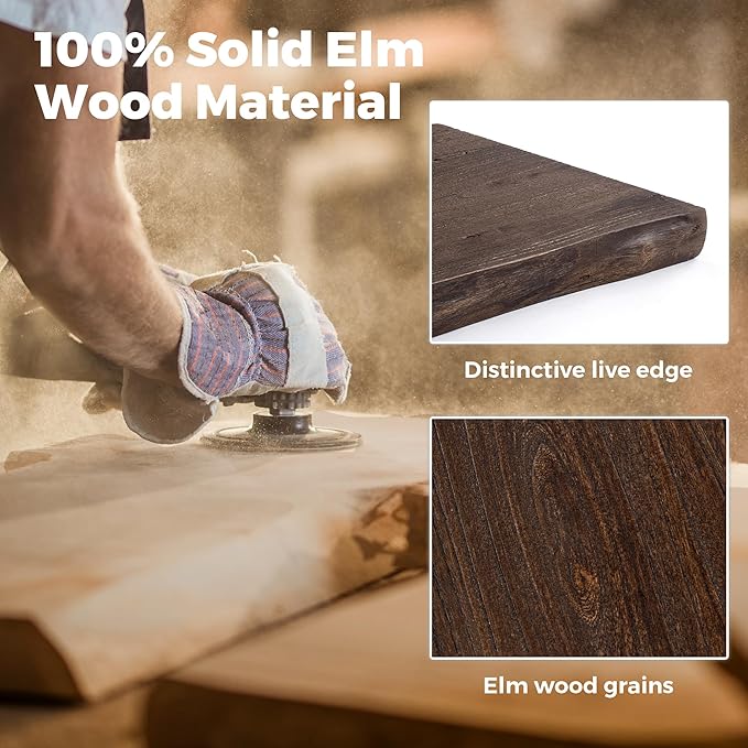 Live Edge Elm Floating Shelves For Wall - 55" W x 9.3" D Rustic Solid Long Wood Shelves with Invisible Bracket, Wall-Mounted Storage & Display Shelf for Living Room Bedroom Kitchen, Set of 2, Walnut