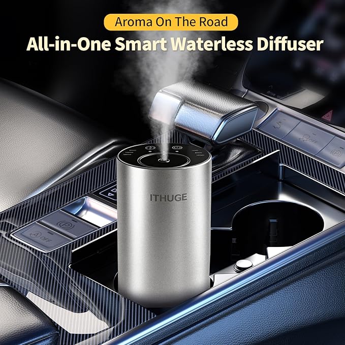 Aluminum Waterless Essential Oil Diffuser, Portable Aromatherapy Diffuser with 20mL Empty Bottle, Battery Operated Mini Scent Diffuser,3 Mist Levels & Timers, Leak-Free, for Home, Car, Office(E200S)