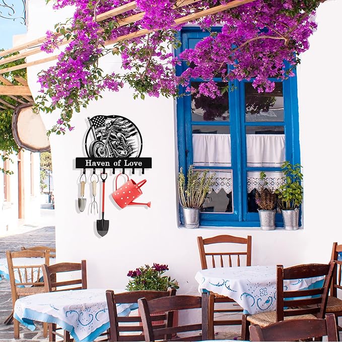 Personalized Skull Motocycle Key Holder Wall Mount, Custom Metal Key Rack Key Holder with Name, Deer Cabin Wall Keys Hanger with Hooks for Entryway, Front Door, Hallway, Kitchen, Living Room