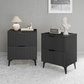 Wood Night Stand Set 2 Fluted Dresser for Bedroom 2 Drawers End Tables Nightstands Set of 2, Storage Modern Bedside Table Set of 2, Black Nightstand